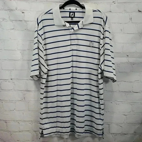 FootJoy FJ Golf Blue Striped Short Sleeve Polo Shirt Men's Size Large with Logo - Picture 1 of 13